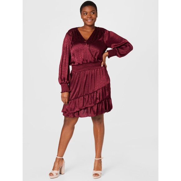 MICHAEL KORS Plus Size 1X Cheetah-Print Dress Wine Red MSRP $165 - Picture 1 of 5